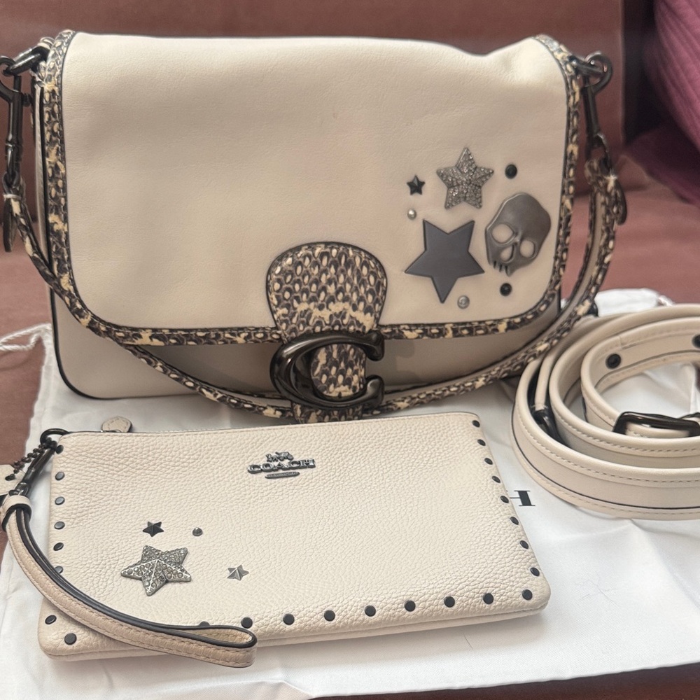 Coach Cream and Black Crossbody Bag with Star Accents